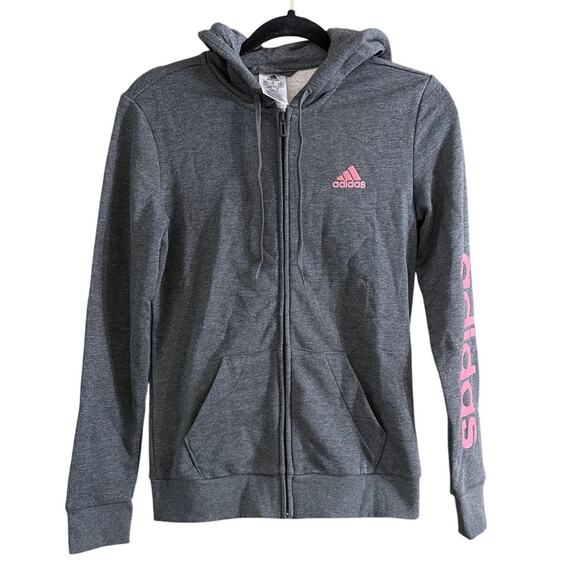 Adidas Women's Grey & Pink Full-Zip Logo Hoodie Size Extra Small XS New - Picture 1 of 5